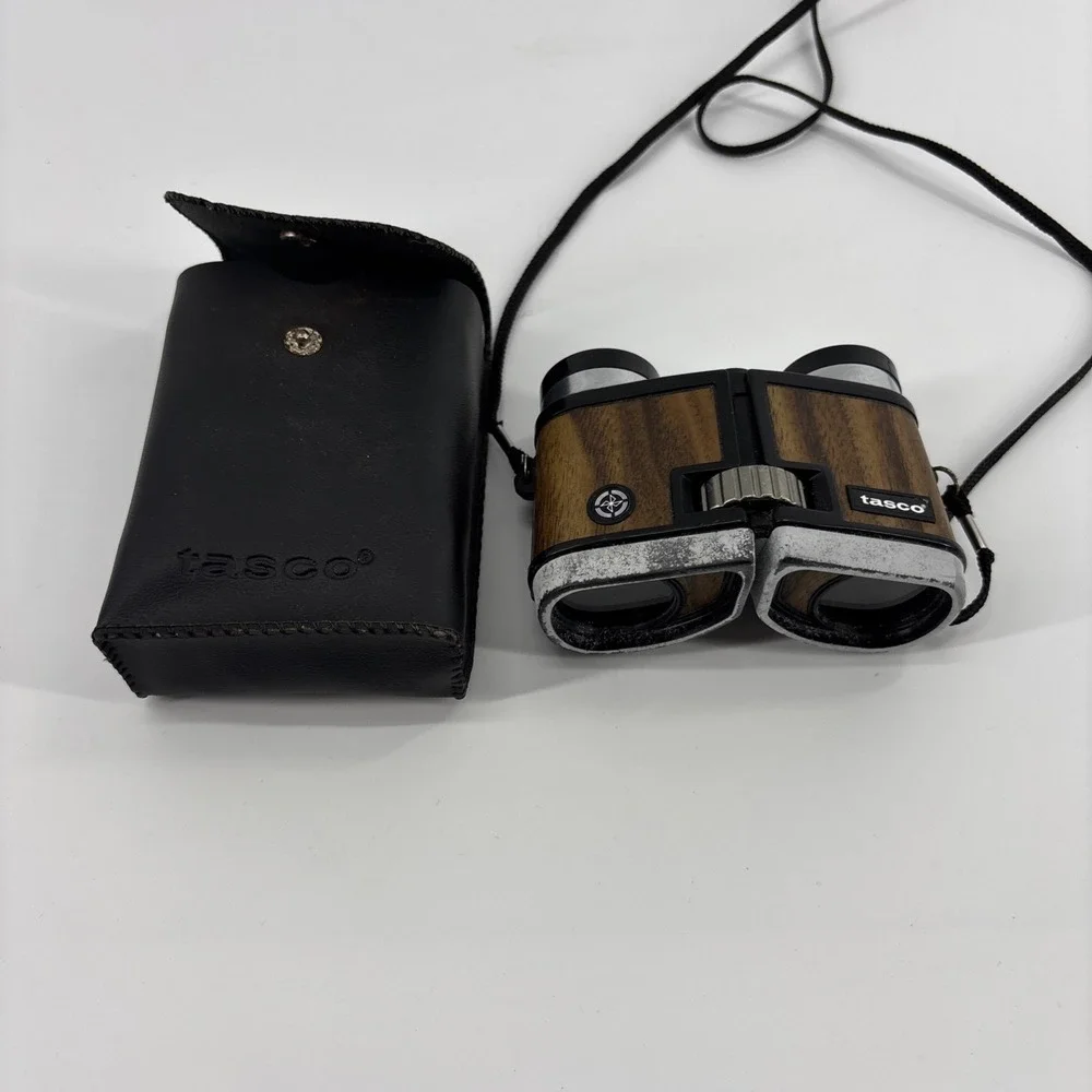 Vintage Tasco Folding Opera Binoculars Faux Wood Finish 534 3x28 Fully Coated